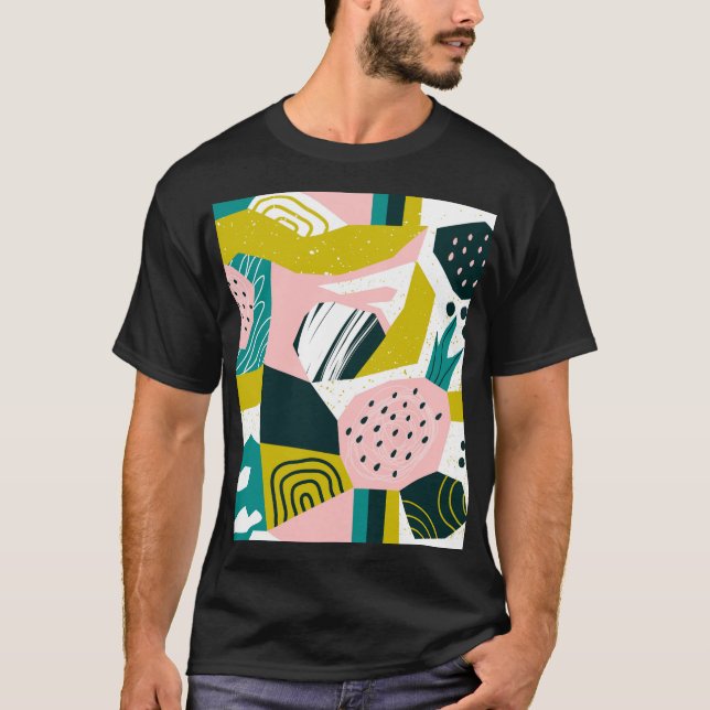Pineapples Abstract: Colourful Seamless Patchwork T-Shirt (Front)