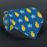 Pineapples and Blue Floral Tropical Pattern Blue Tie<br><div class="desc">Tropical fruit and floral blue pattern.</div>