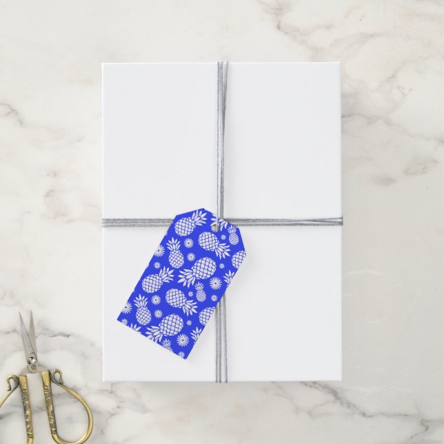 Pineapples and daisy white blue gift tag (With Twine)