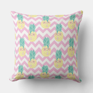 Pineapples and Pink Chevron Outdoor Pillow