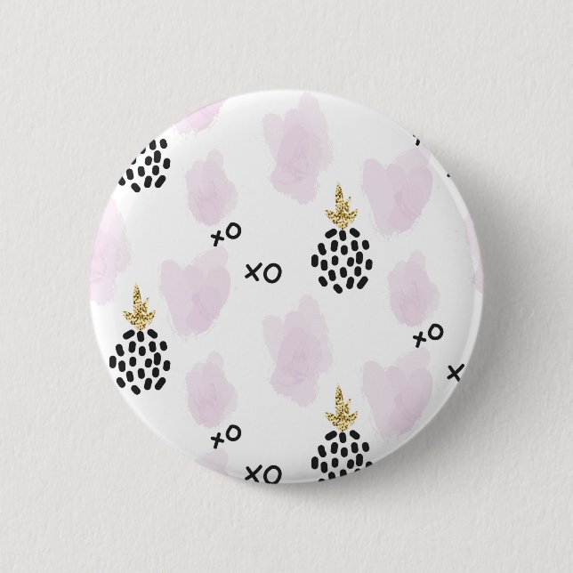Pineapples and pink leopard print. XOXO 2 Inch Round Button (Front)