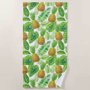 Pineapples and tropical leaves beach towel