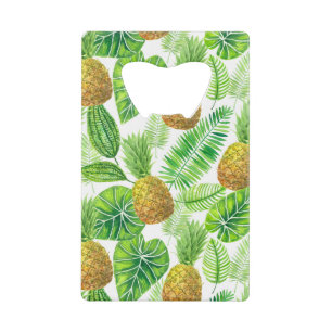 Pineapples and tropical leaves credit card bottle opener