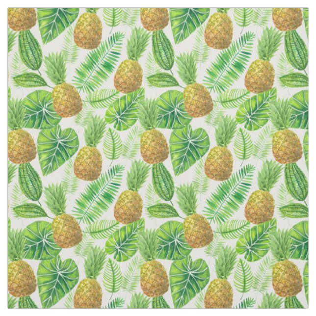 Pineapples and tropical leaves fabric (Swatch)