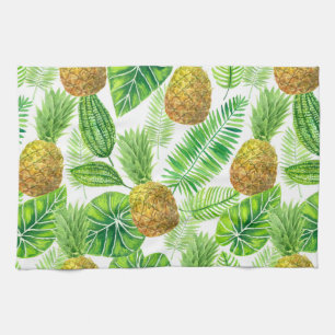 Pineapples and tropical leaves kitchen towel