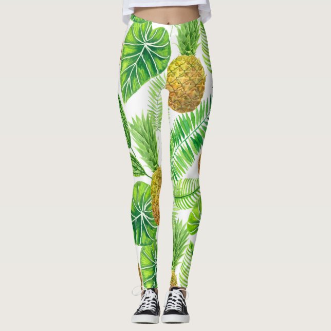 Pineapples and tropical leaves leggings (Front)
