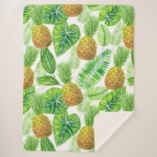 Pineapples and tropical leaves sherpa blanket