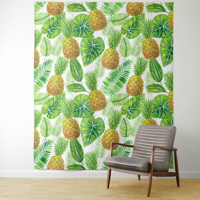 Pineapples and tropical leaves tapestry (In Situ)