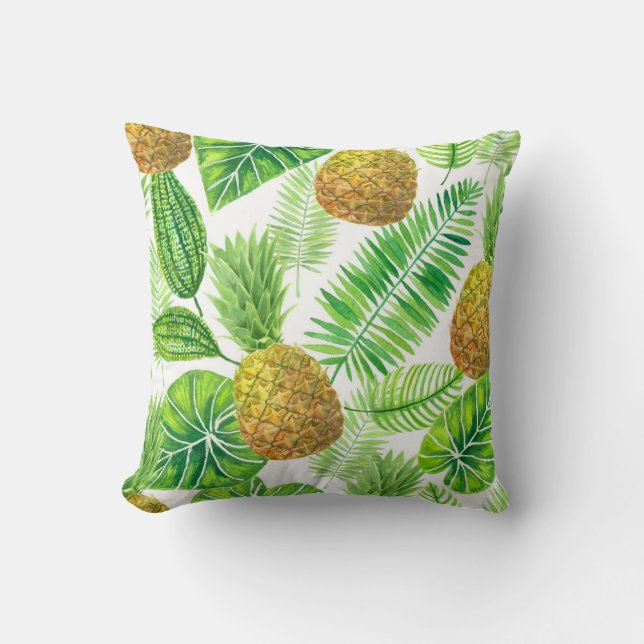 Pineapples and tropical leaves throw pillow (Front)