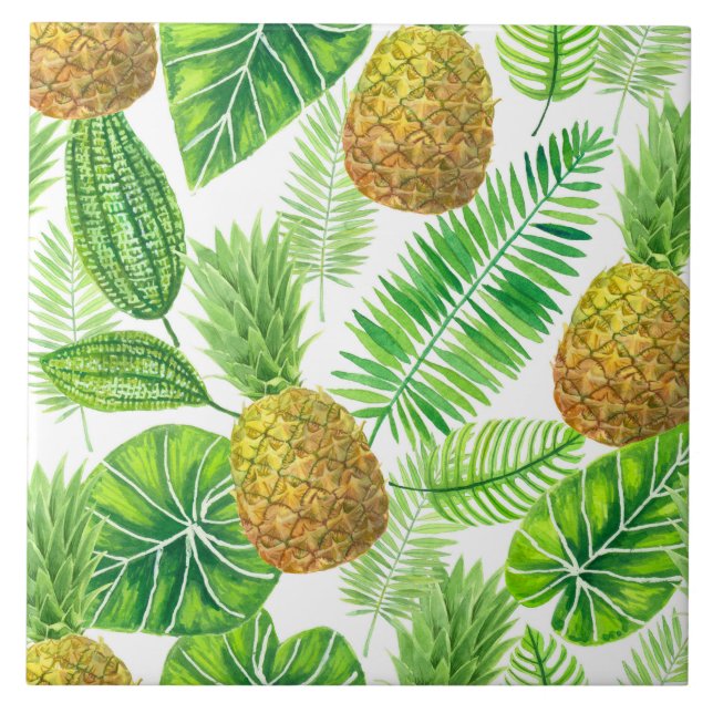 Pineapples and tropical leaves tile (Front)