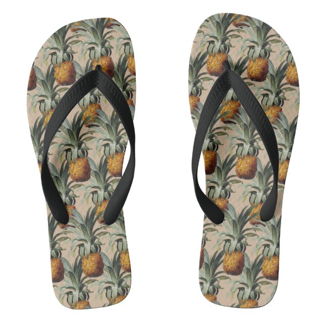 Pineapples Beach Sand Tan Background Flip Flops (Footbed)