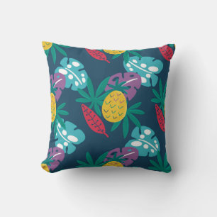 pineapples blue tropical modern leaves throw pillow