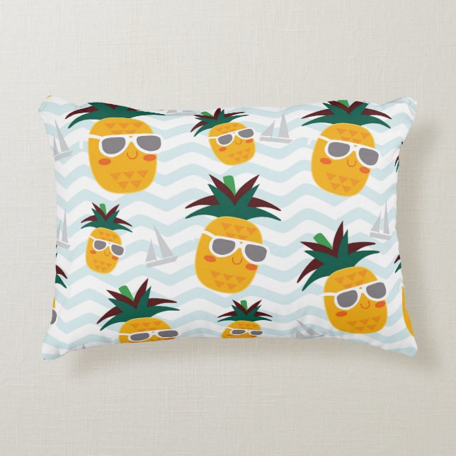 Pineapples, boat: cute ocean pattern. accent pillow (Front)