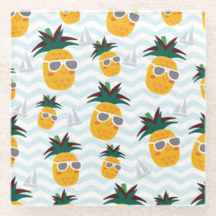 Pineapples, boat: cute ocean pattern. glass coaster