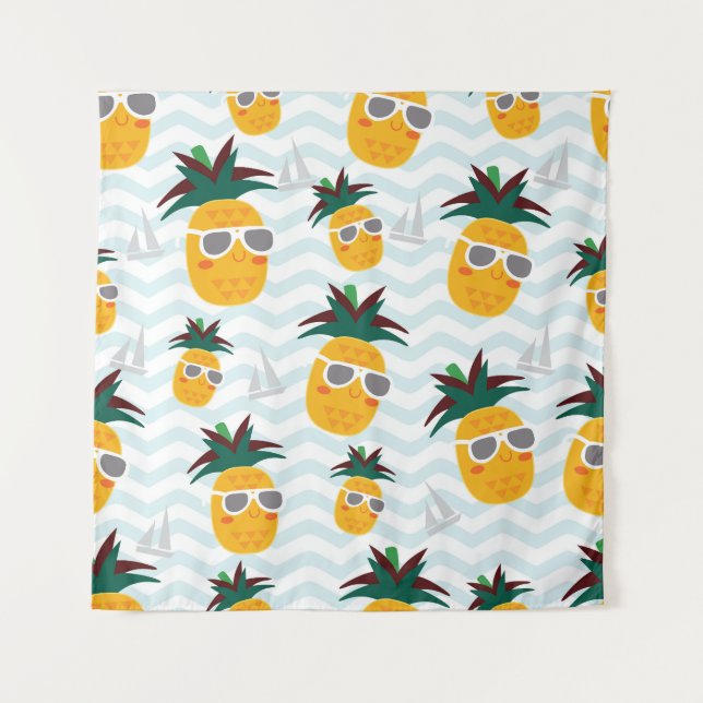Pineapples, boat: cute ocean pattern. tapestry (Front)