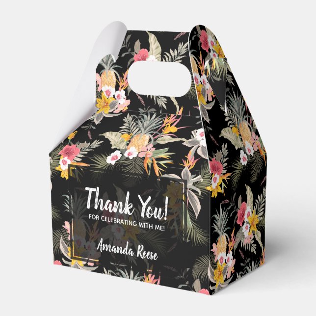 Pineapples Flowers on Black Gable Favor Box (Front Side)