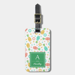 Pineapples   Green Monogram Luggage Tag