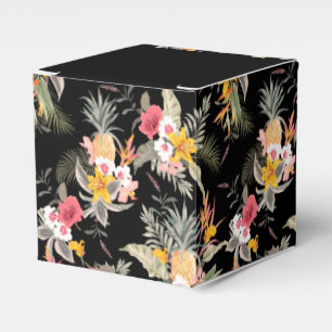 Pineapples Hibiscus Flowers on Black Square Favor Box