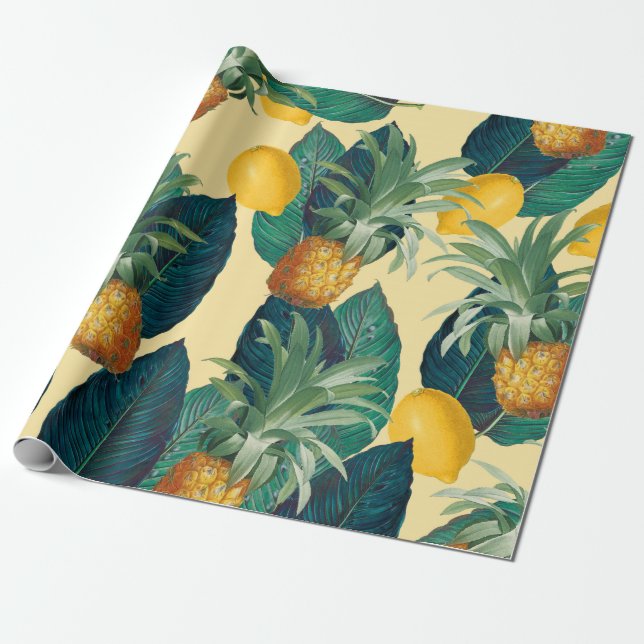 pineapples lemons yellow wrapping paper (Unrolled)