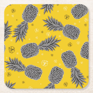 Pineapples On Gold 2 Square Paper Coaster