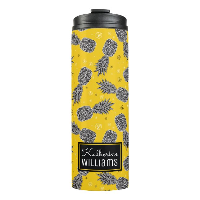 Pineapples On Gold | Add Your Name Thermal Tumbler (Front)