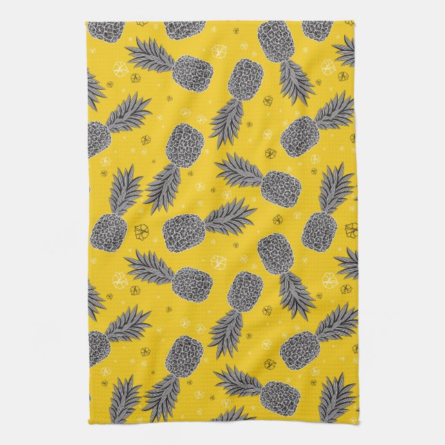 Pineapples On Gold Kitchen Towel (Vertical)