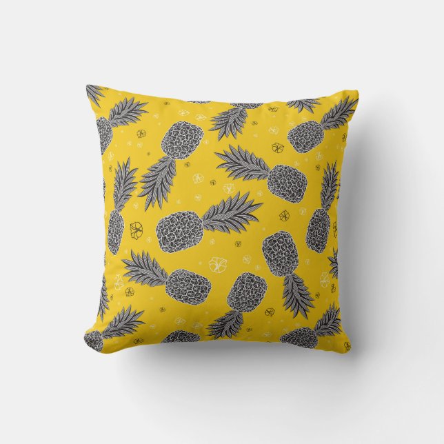 Pineapples On Gold Throw Pillow (Front)