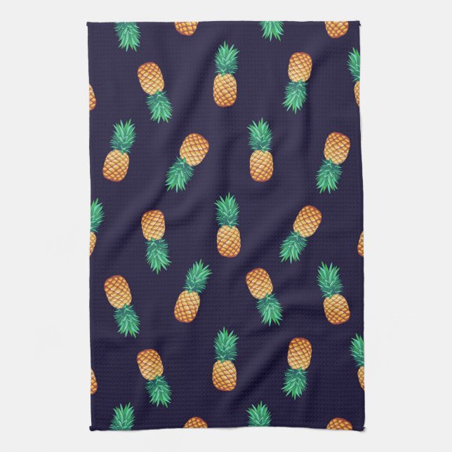 Pineapples On Navy Kitchen Towel (Vertical)
