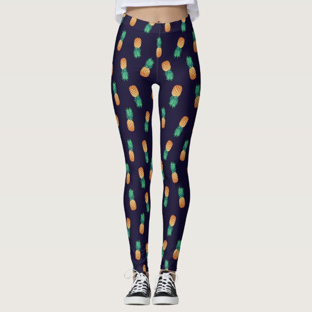 Pineapples On Navy Leggings (Front)