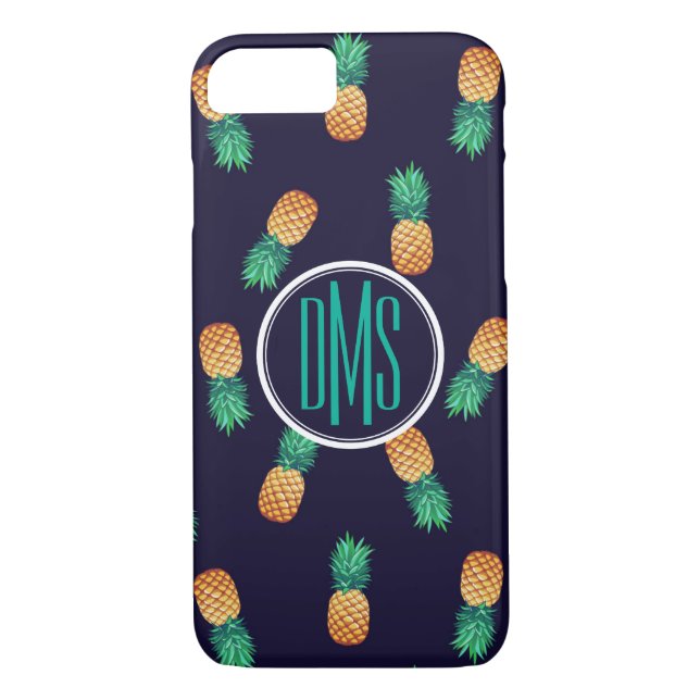 Pineapples On Navy | Monogram Case-Mate iPhone Case (Back)