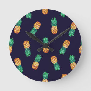 Pineapples On Navy Round Clock
