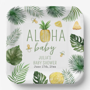Pineapples & Pacifiers Aloha Baby Shower Green Paper Plate