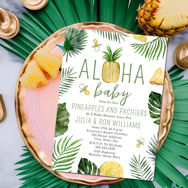 Pineapples & Pacifiers Baby Shower Luau Invitation (Creator Uploaded)