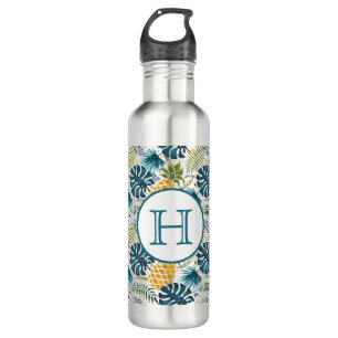 Pineapples palm leaves foliage monogram 710 ml water bottle