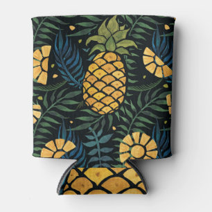 Pineapples, palm leaves: tropical pattern. can cooler