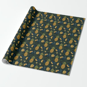 Pineapples, palm leaves: tropical pattern. wrapping paper