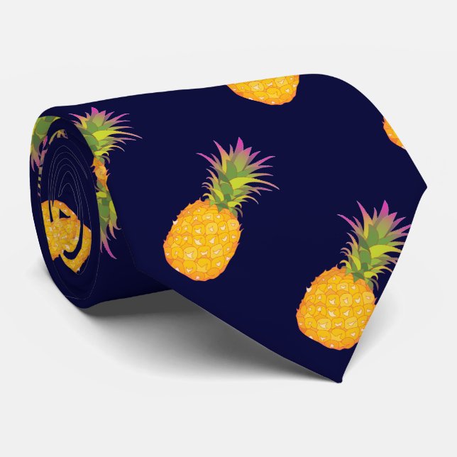 Pineapples - Tropical Blue Tie (Rolled)