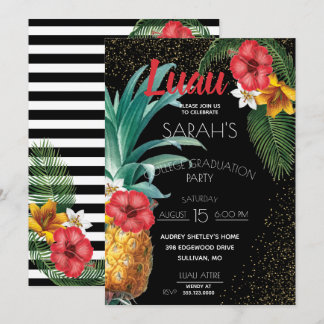 Pineapples & Tropical Flowers Graduation Party Invitation