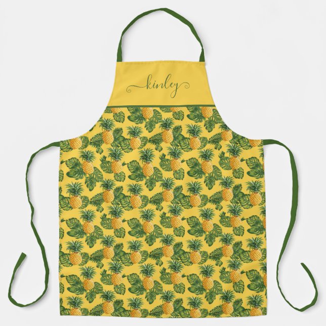 Pineapples & Tropical Leaves On Gold Apron (Front)