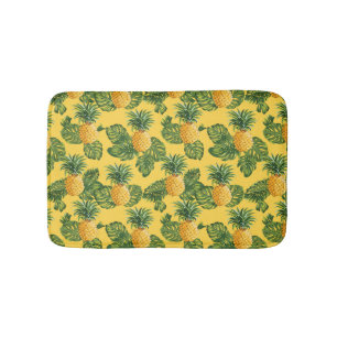 Pineapples & Tropical Leaves On Gold Bath Mat