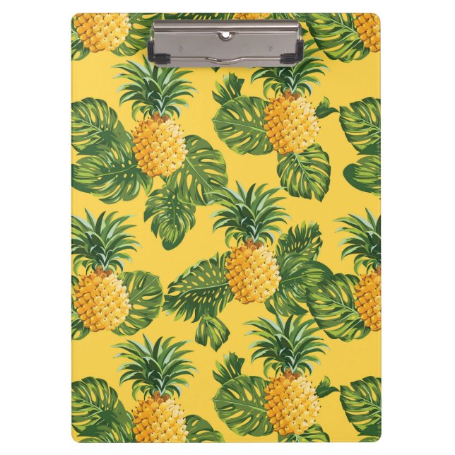 Pineapples & Tropical Leaves On Gold Clipboard (Front)
