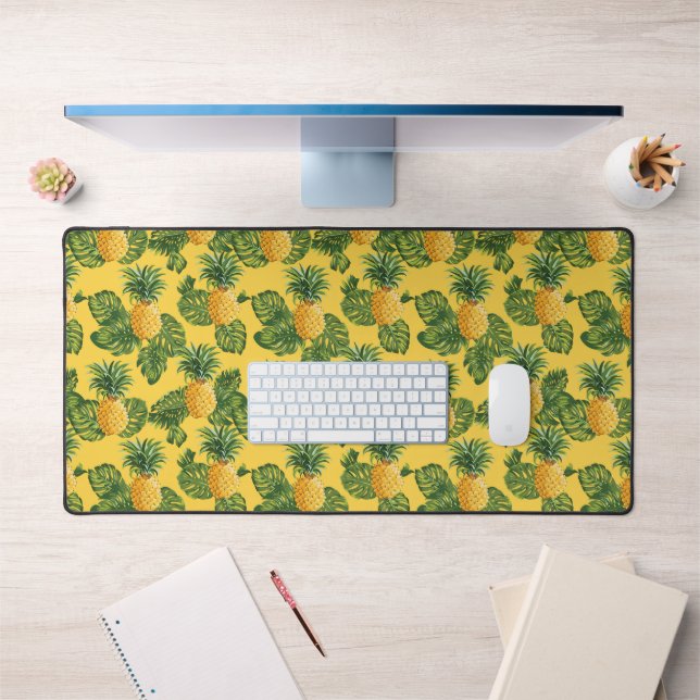 Pineapples & Tropical Leaves On Gold Desk Mat (Office 1)