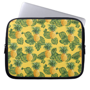 Pineapples & Tropical Leaves On Gold Laptop Sleeve