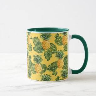 Pineapples & Tropical Leaves On Gold Mug