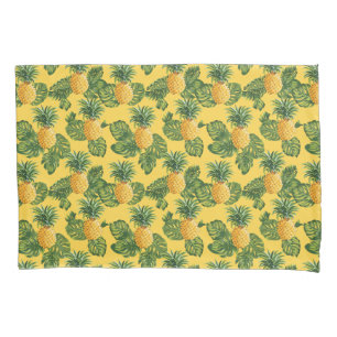 Pineapples & Tropical Leaves On Gold Pillowcase