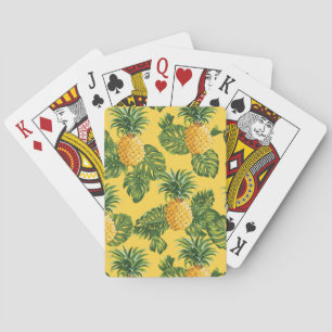 Pineapples & Tropical Leaves On Gold Playing Cards