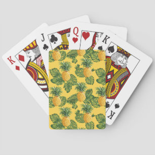 Pineapples & Tropical Leaves On Gold Playing Cards