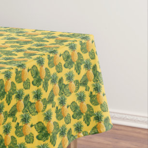 Pineapples & Tropical Leaves On Gold Tablecloth