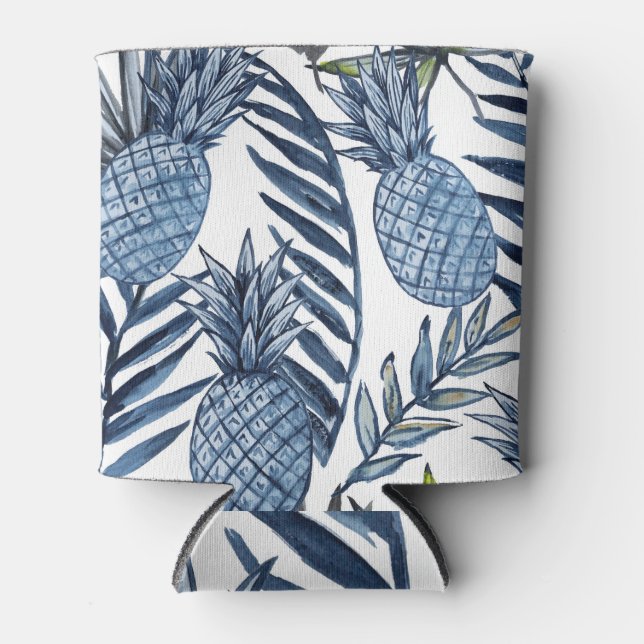 Pineapples Tropical Leaves Watercolor Pattern Can Cooler (Front)