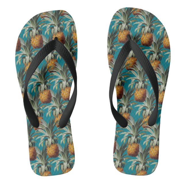 Pineapples Turquoise Blue Background Flip Flops (Footbed)